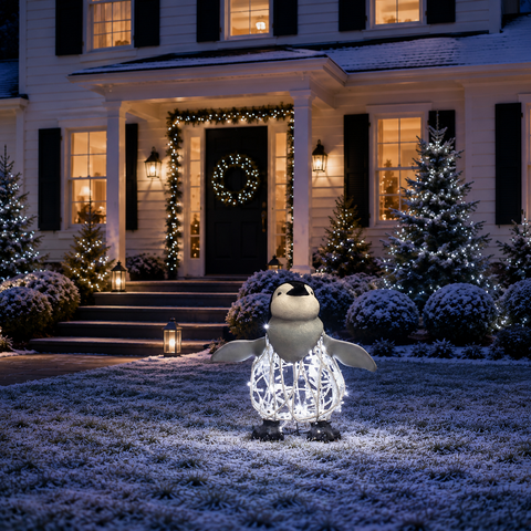 Large Penguin Chilly Willy Figure, LED Lit w/Fiberglass (White), 22"