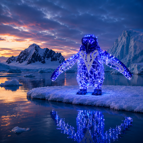 Large Penguin Mumbly Figure, LED Lit w/Fiberglass (White/Blue), 47"