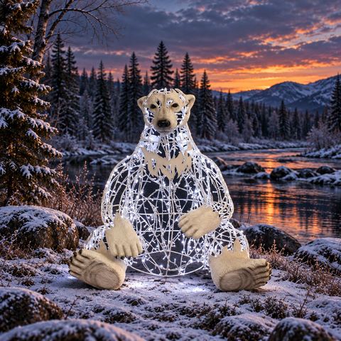 Large Polar Bear Mom Figure, LED Lit w/Fiberglass (White), 59"