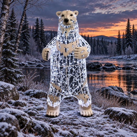 Large Polar Bear Paps Figure, LED Lit w/Fiberglass (White), 83"