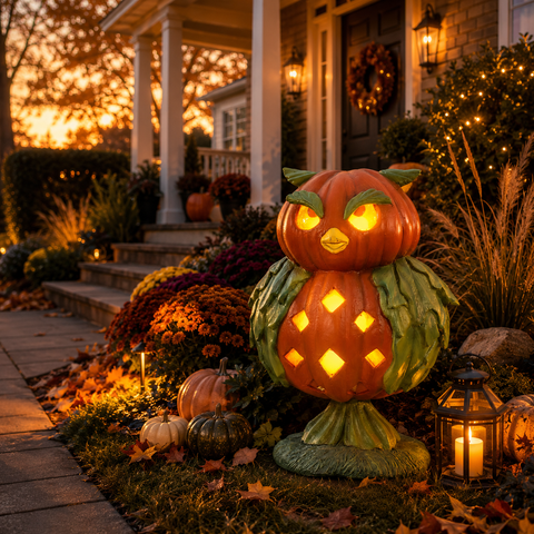 Large Pumpkin Owl Figure, 20"