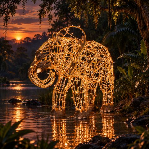 Large Ruby Elephant Figure, LED Lit w/Fiberglass (Warm White), 74"