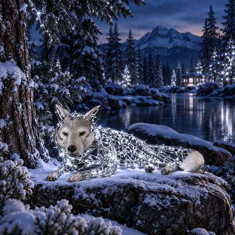 Large She Wolf Figure, LED Lit w/Fiberglass (White), 75"