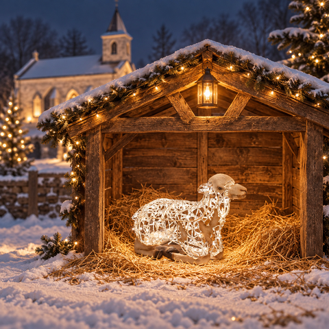 Large Sheep Figure, Standing, LED Lit w/Fiberglass (White), 29"