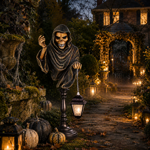 Large Skeleton with Lantern Figure w/Fiberglass, 26"
