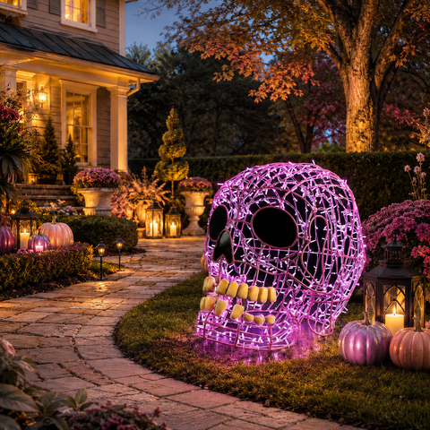 Large Skull Figure, LED Lit w/Fiberglass, 36"