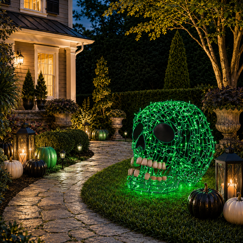 Large Skull Figure, LED Lit w/Fiberglass, 36"