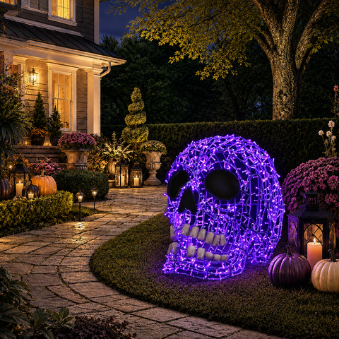 Large Skull Figure, LED Lit w/Fiberglass, 36"