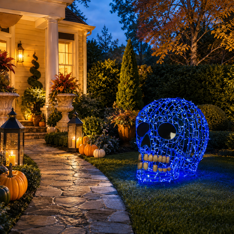 Large Skull Figure, LED Lit w/Fiberglass, 36"