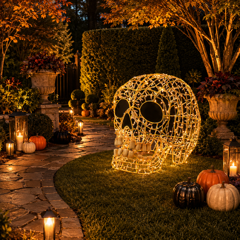Large Skull Figure, LED Lit w/Fiberglass, 36"