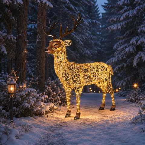 Large Stag Figure, LED Lit w/Fiberglass (Warm White), 79"