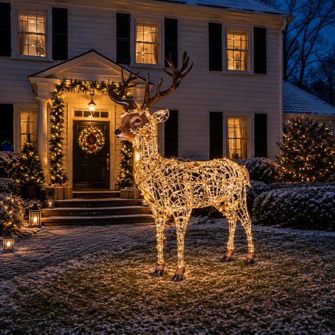 Large Stag Figure, LED Lit w/Fiberglass (Warm White), 79"