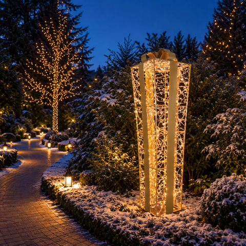 Large Struct Present, LED Lit (Gold), 7'9"