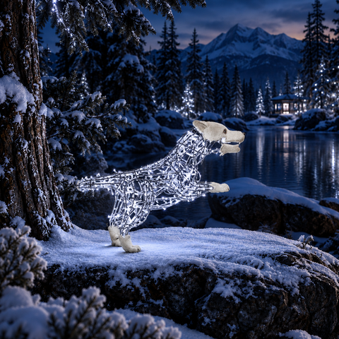 Large Wolf Lucky Figure, LED Lit w/Fiberglass (White), 31"