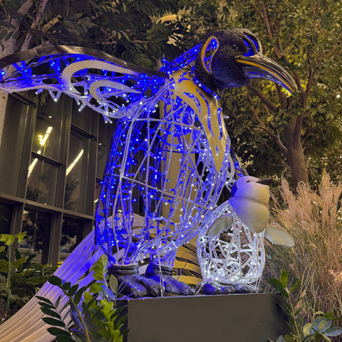 Large Penguin Mumbly Figure, LED Lit w/Fiberglass (White/Blue), 47"