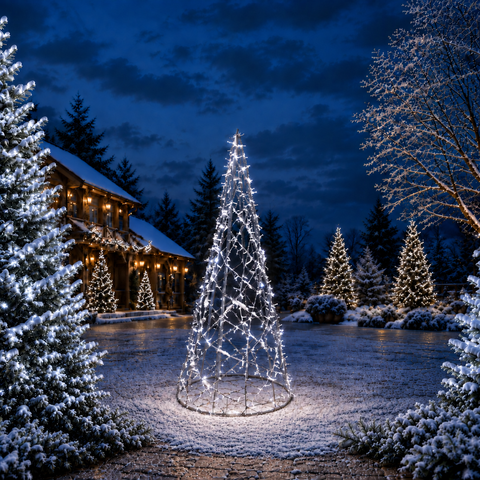 Life-size Christmas Cone Struct Tree, LED Lit (Gunmetal/Cold White), 7ft
