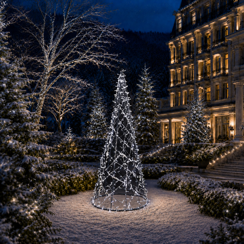 Life-size Christmas Cone Struct Tree, LED Lit (Gunmetal/Cold White), 7ft