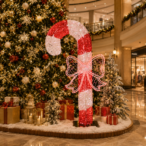 Life-size Organic Candy Cane, LED Lit, 6ft