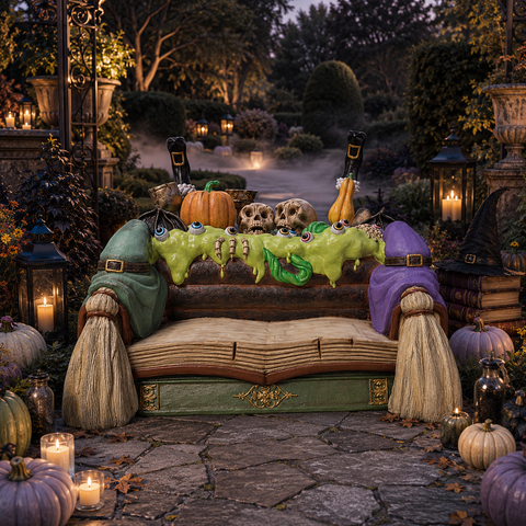 Lifesize Fiberglass Halloween Witch Cauldron Bench, 68"