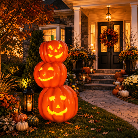 Lifesize Fiberglass Pumpkin Tower 3 Decoration, 67"