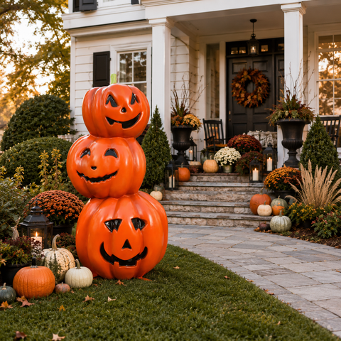 Lifesize Fiberglass Pumpkin Tower 3 Decoration, 67"