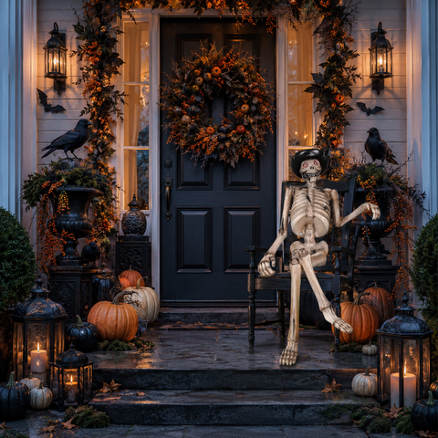 Lifesize Fiberglass Skeleton Sitting Halloween Decoration, 62"