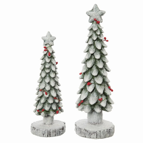 Resin Christmas Trees w/Birch Base (Set of 2)