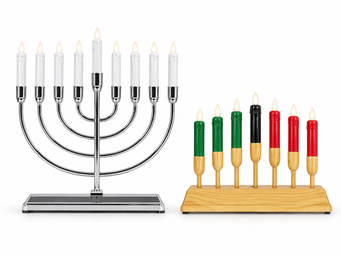 Lighted Menorah & Kwanzaa Kinara Table Set