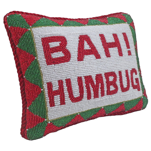 "BAH! HUMBUG" Fully Beaded Pillow, 8x10