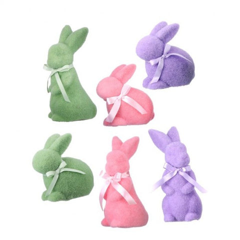 Pastel Flocked Easter Bunny Figurine, 6.-8.5" (6 styles - sold individually)