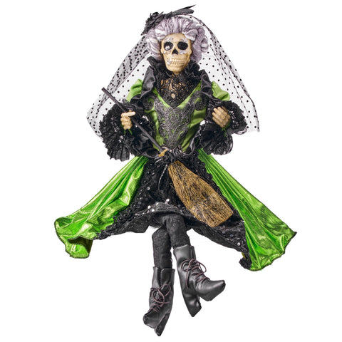 Velvet Skeleton Fancy Woman Figurine, 27" (Green/Black)