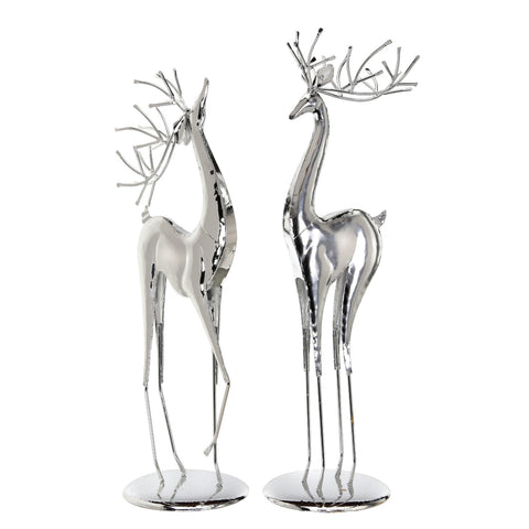 Elegant Silver Plated Metal Reindeer Figurines, 17.5-18.5" (Set Of 2)