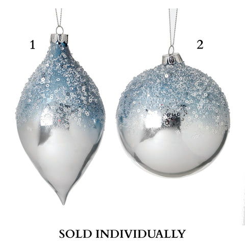 4-6"Glass Metallic Ice/Sequin Ornament (2 Styles - Sold individually)