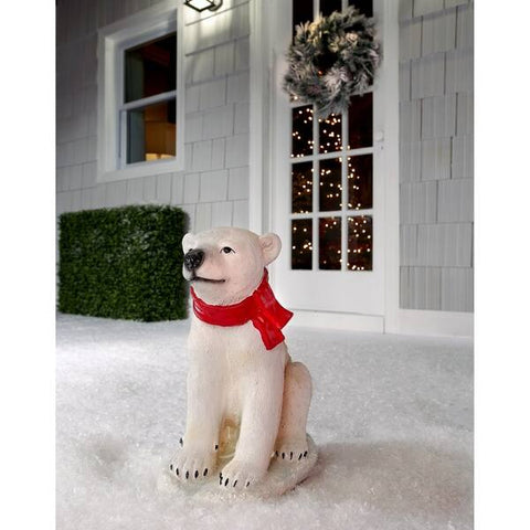 Resin Outdoor Sitting Baby Polar Bear, 16.5"