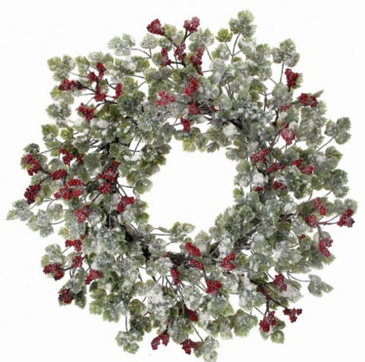 24" Frosted Mini Grape Leaf & Berries Wreath