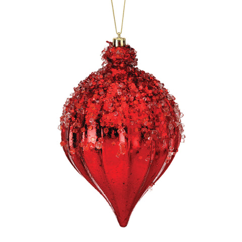 Metallic Ridged Iced Kismet Finial Ornament (Red), 7"