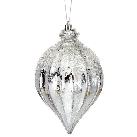 Metallic Ridged Iced Kismet Finial Ornament (Silver), 7"