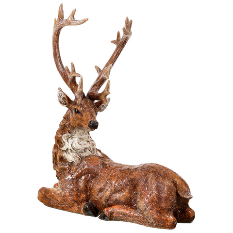 15" Resin Frosted Laying Reindeer