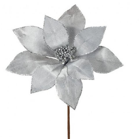 24" Metallic Mirror Fabric Poinsettia Stem (sold individually)