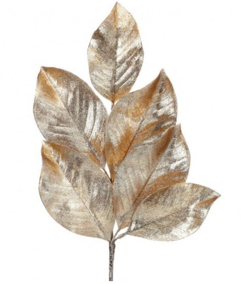 19.5" Gold Glitter Magnolia Leaf Spray