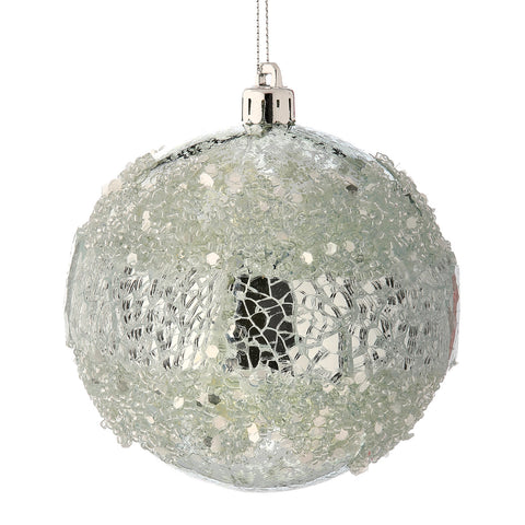 Mercury Glass Ice Mirror Ball Ornament, 100MM (Set Of 3 / Iced Blue)