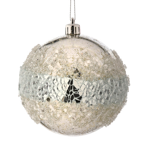 Mercury Glass Ice Mirror Ball Ornament, 100MM (Set Of 3 / Silver)