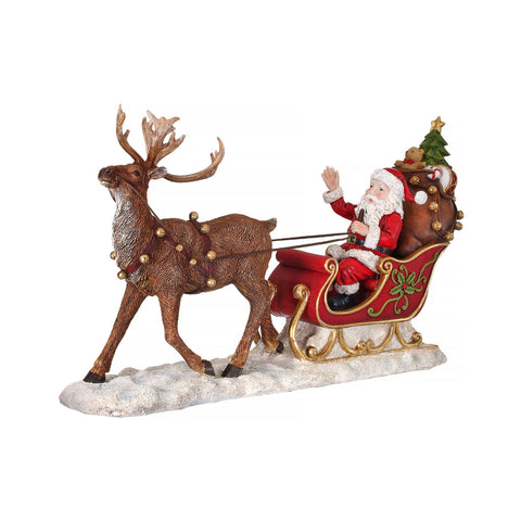 17" Resin Santa in Sleigh w/Reindeer