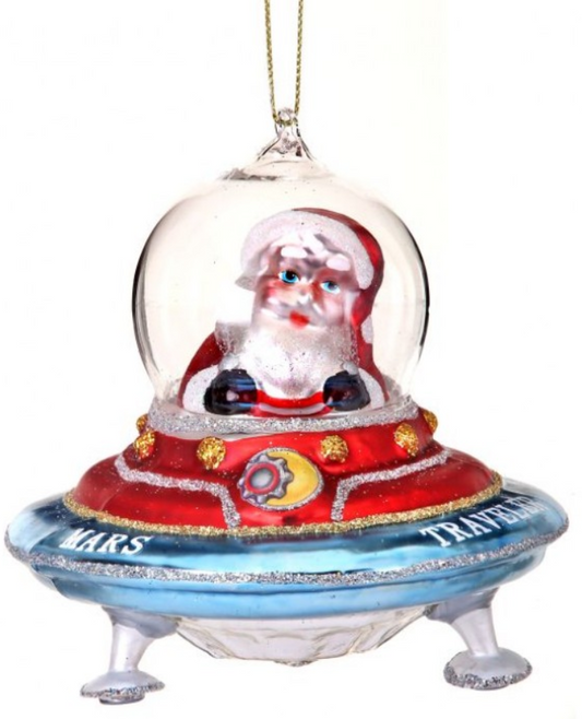 4" Glass Santa Flying Saucer Ornament