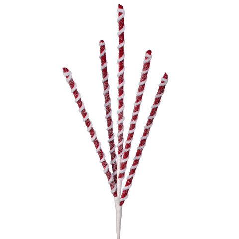 Frosted Peppermint Stick Spray W/ Five Branches, 24"