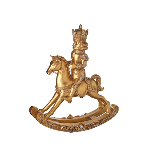 Golden Nutcracker On Rocking Horse Figurine, 20"