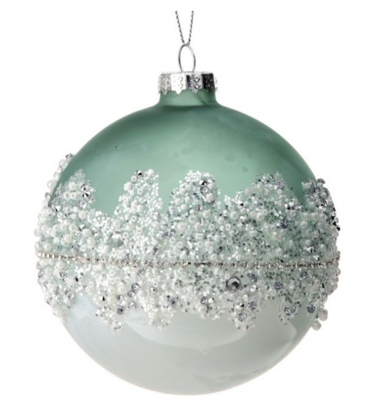 4" Mint Green Glass Beaded Ice Band Ornament