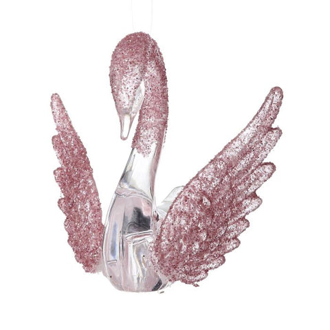 Acrylic Pink Glitter Swan Ornament, 4"