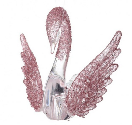 4" Acrylic Pink Glitter Swan Ornament
