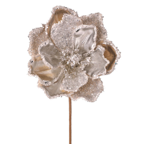 24" Metallic Ice Flakes Magnolia Stem